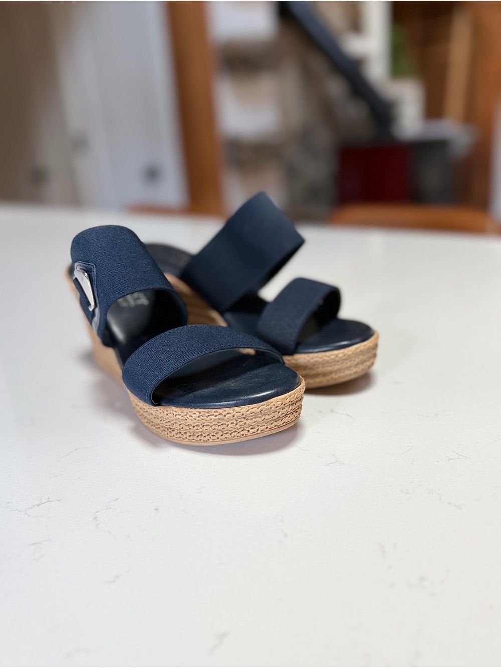 Women’s Navy Elastic Strap Wedge Sandals